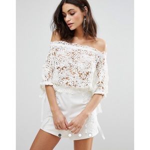 Foxiedox Clover All Over Lace Bell Sleeve Romper